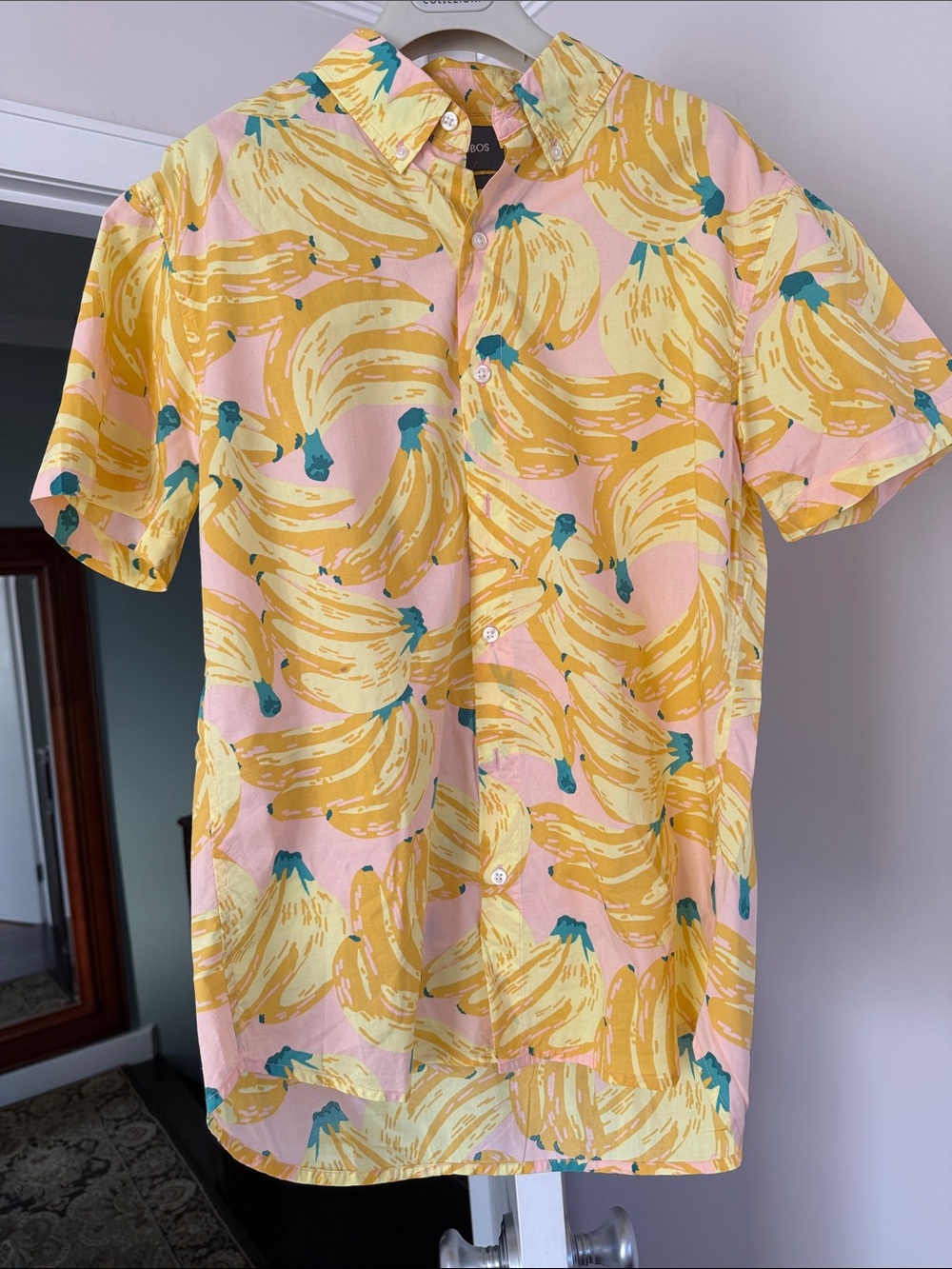 Bonobos Men's Pink Banana Print Short-Sleeve Shirt size M slim fit